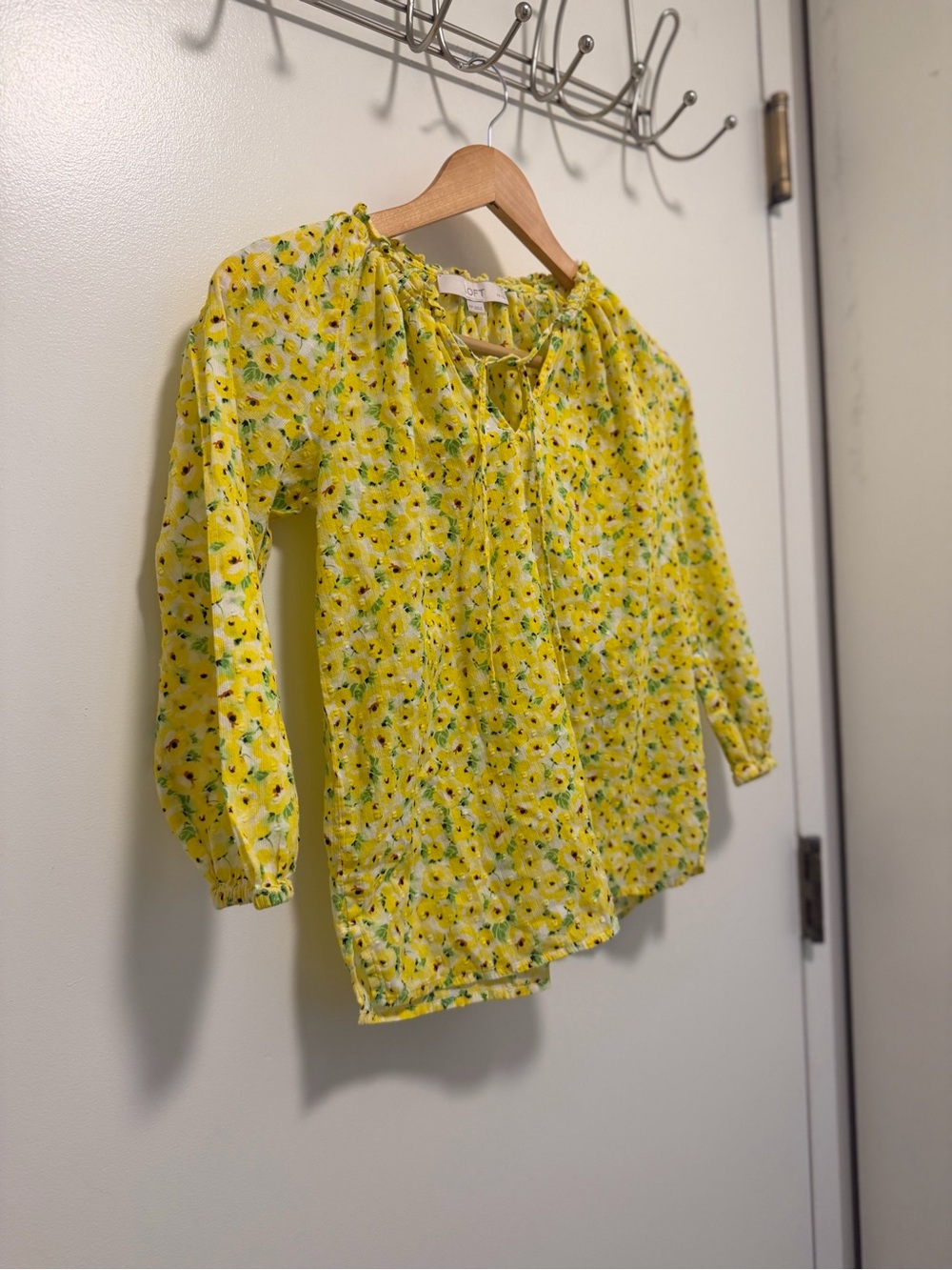 LOFT Yellow Floral Tie-Neck Peasant Top - Picture 2 of 9